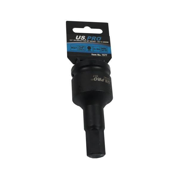 US PRO Tools 3/4" Dr Impact Hex Bit Socket H17 x 100mm CR-MO 7577