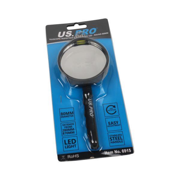 US PRO Tools Telescopic Inspection Mirror with LED 80mm Round 6915