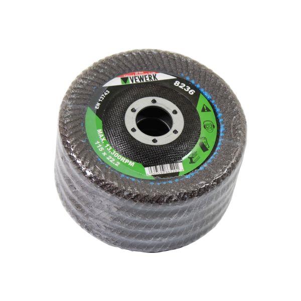 VEWERK Curved Flap Disc 40 Grit 115 X 22.2MM 5PK 8236