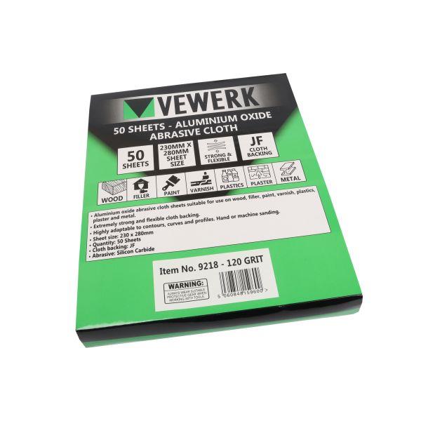 VEWERK 50 Sheet Abrasive Cloth Sheets 120 Grit 230 x 280mm 9218