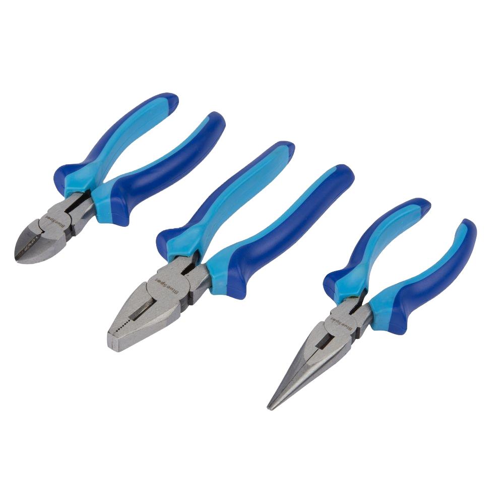 BlueSpot 3 Piece Plier Set - Combination, Long Nose, Side Cutting 08131