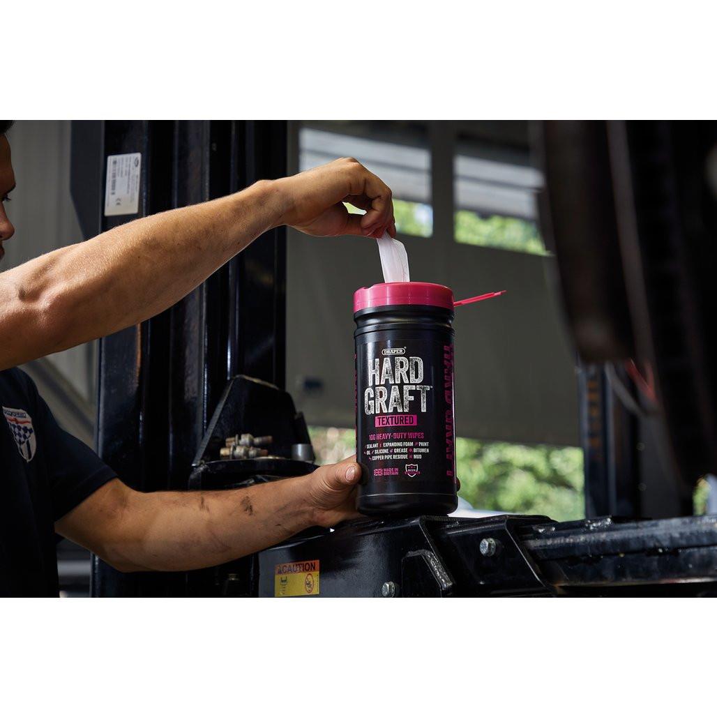 Draper Hard Graft Multipurpose Textured Cleaning Wipes Tub of 100 Heavy Duty 12435