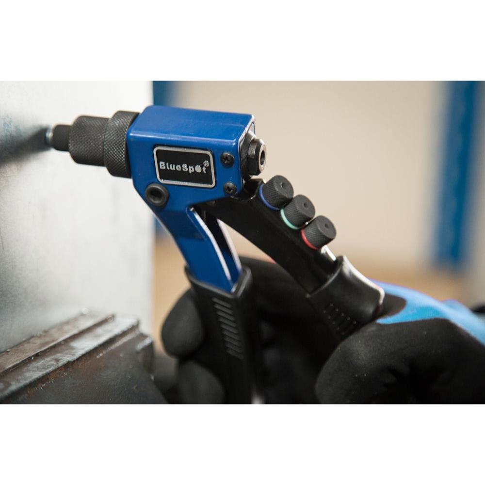 BlueSpot 200mm Compact Heavy Duty pop Rivet gun 4 nozzle set 09102