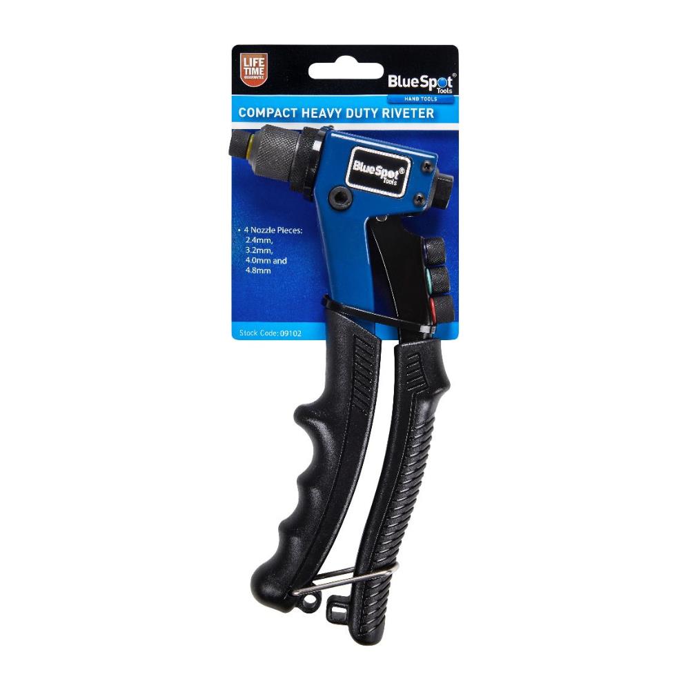 BlueSpot 200mm Compact Heavy Duty pop Rivet gun 4 nozzle set 09102