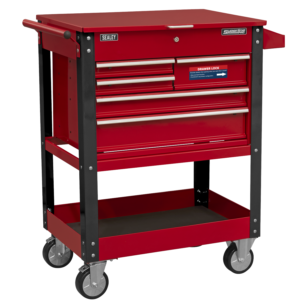 Sealey Superline PRO® Heavy-Duty Mobile Tool & Parts Trolley with 5 Drawers & Lockable Top AP890M