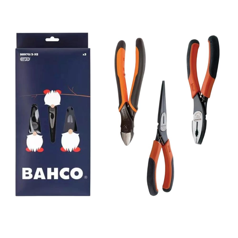 Bahco XMAS ERGO 3 Piece Plier Set Combination Long Cutters 9897G/3-XE