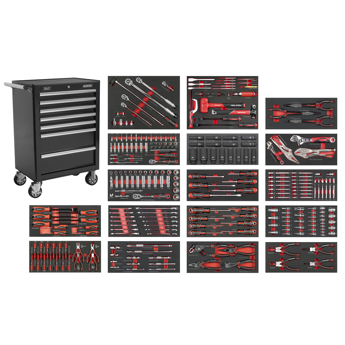 Sealey Superline PRO® Rollcab 7 Drawer with 305pc Tool Kit - Black SPTCOMBO4B