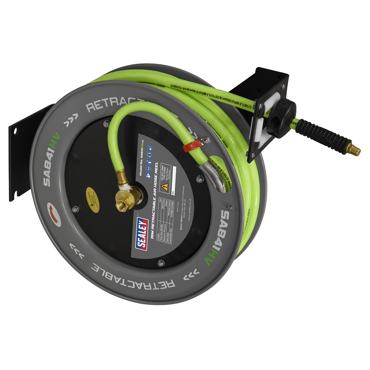 Sealey 15m Retractable High-Visibility TPR Air Hose with Steel Reel 10mm ID SA841HV