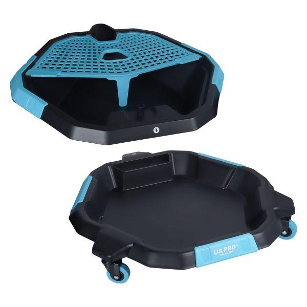 US PRO Tools 8 Litre Oil Drain Pan & Tool Caddy on Castors Garage Tray 6249