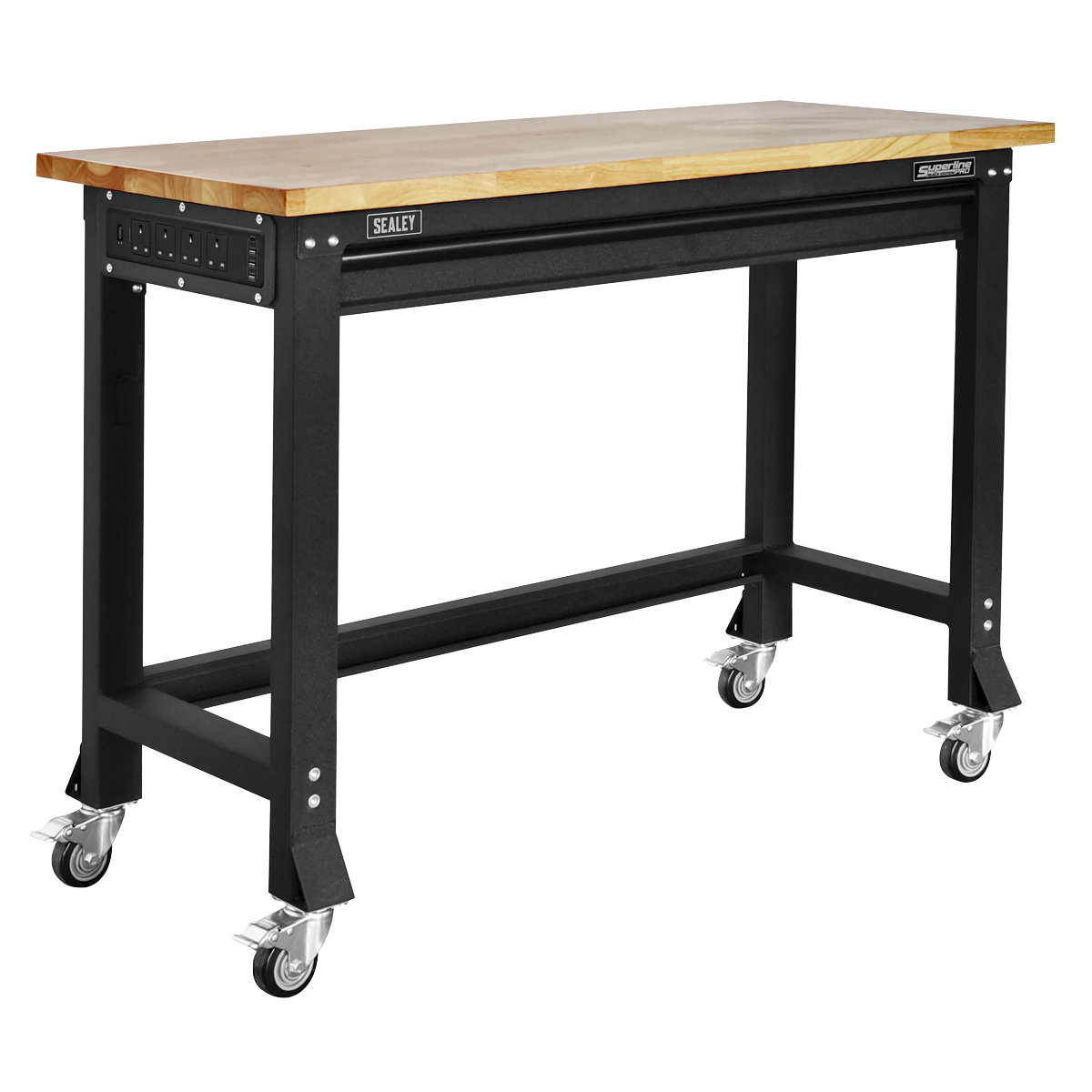 Sealey Superline PRO® Black Edition Heavy-Duty Steel Mobile Workbench with Wooden Worktop 1220mm AP0619M