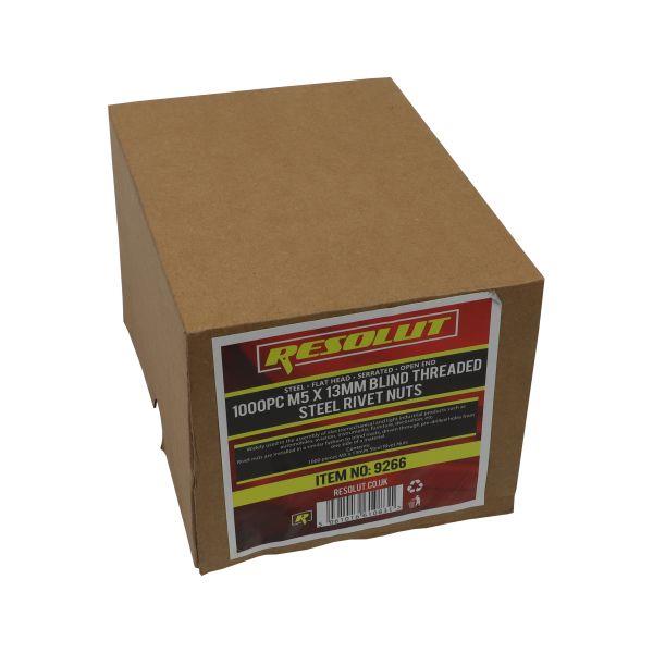 RESOLUT Box Of 1000 - M5 X 13MM Blind Threaded Steel Rivet Nuts 9266