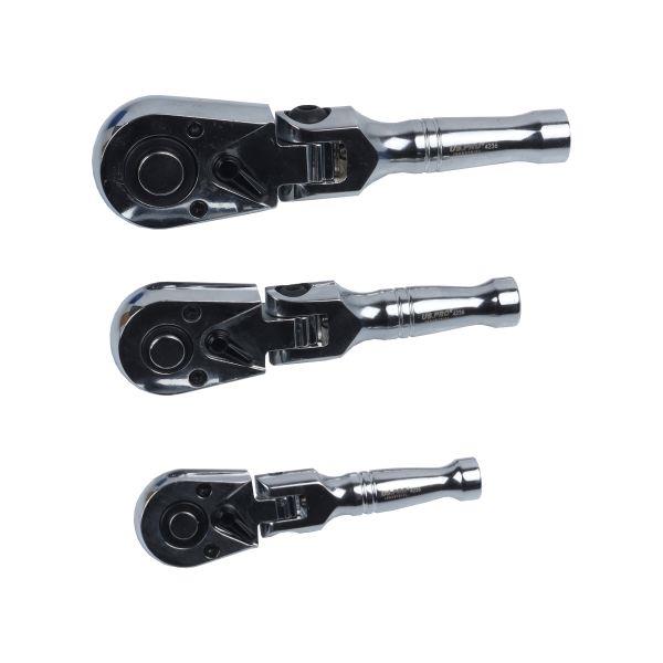 US PRO INDUSTRIAL 3pc Stubby Flexi Head Ratchet Set 1/4" 3/8" 1/2" Drive 4236