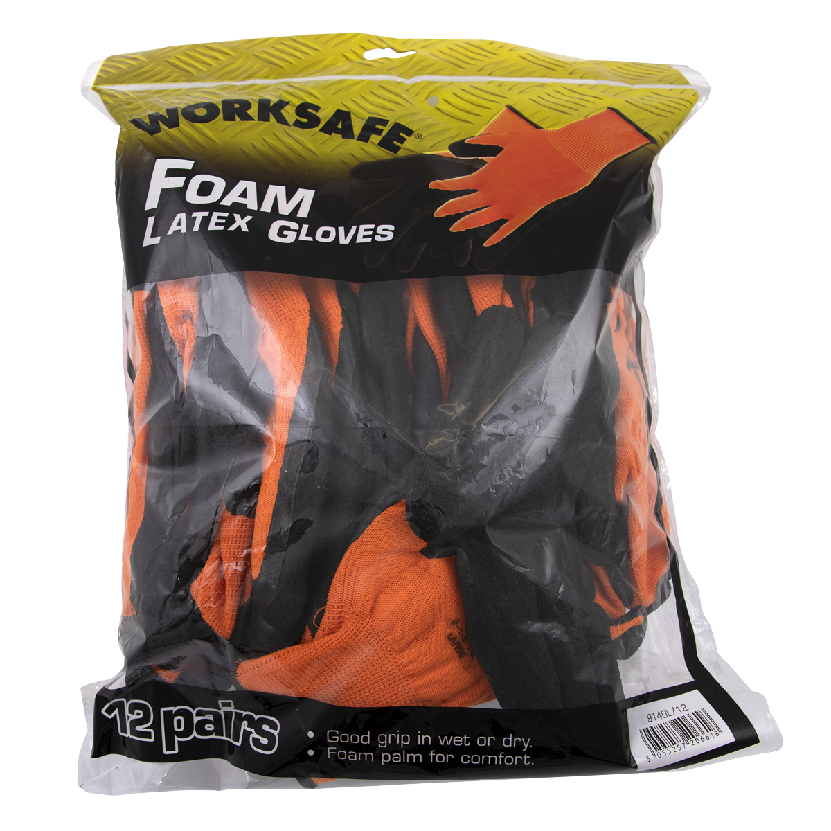 Sealey Worksafe® Foam Latex Gloves, Large - Pack of 12 Pairs 9140L/12