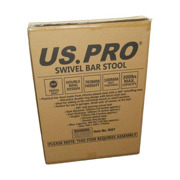 US PRO Tools Swivel Bar Stool Chrome Steel Black Vinyl Seat 760mm 5067