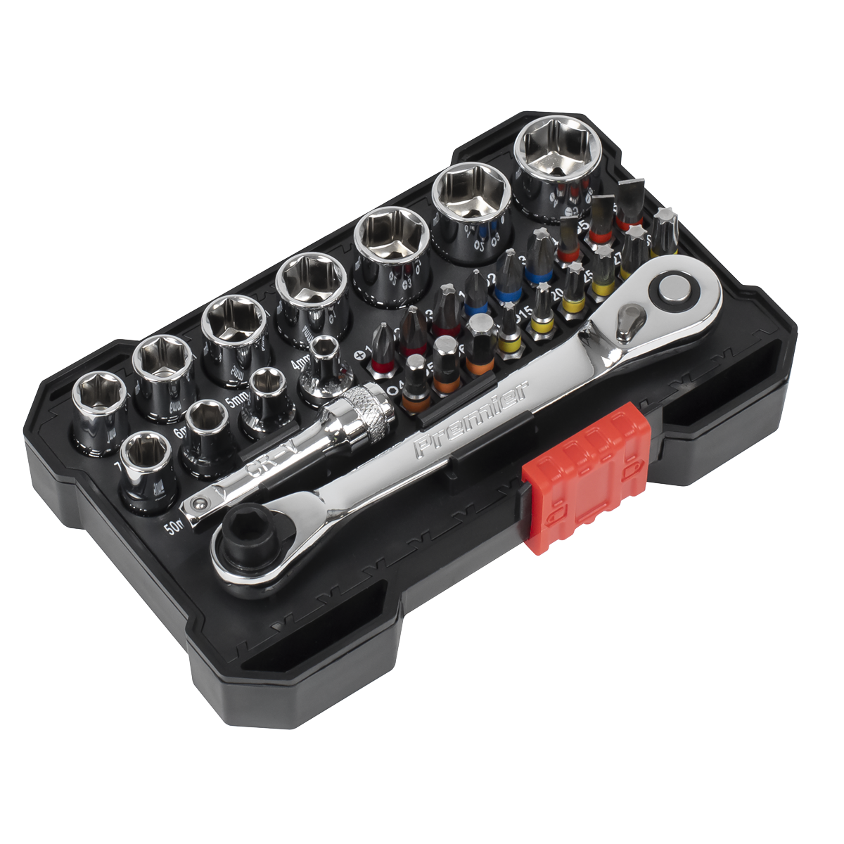 Sealey Premier Socket & Colour-Coded Bit Set 1/4"Sq Drive 31pc AK2111