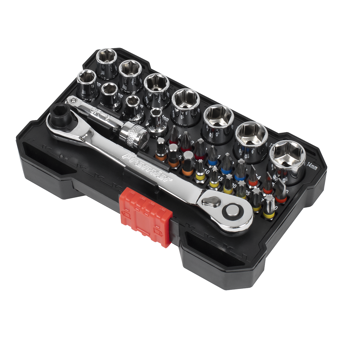 Sealey Premier Socket & Colour-Coded Bit Set 1/4"Sq Drive 31pc AK2111