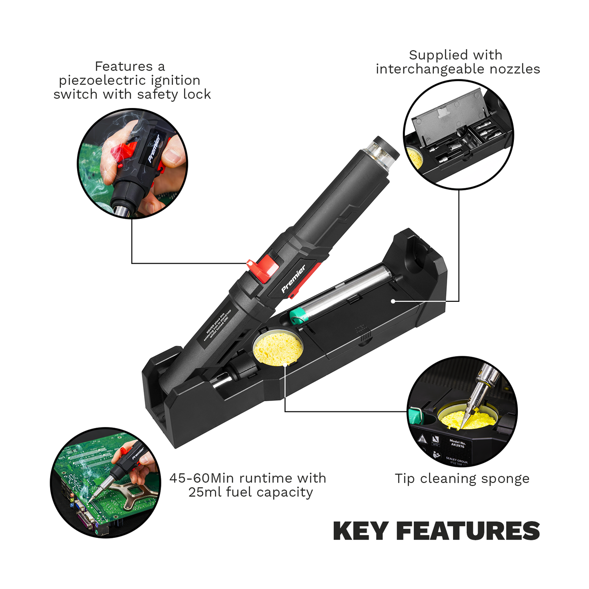 Sealey Butane Soldering Iron Kit 3-in-1 Quick Release AK2976