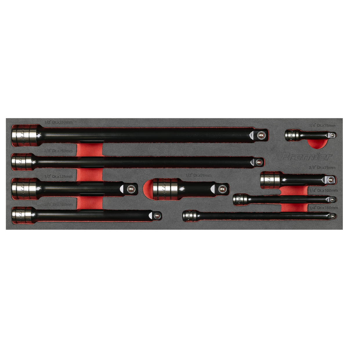 Sealey Premier Black Wobble/Rigid Extension Bar Set 1/4", 3/8" & 1/2"Sq Drive 9pc - Premier Black AK7693