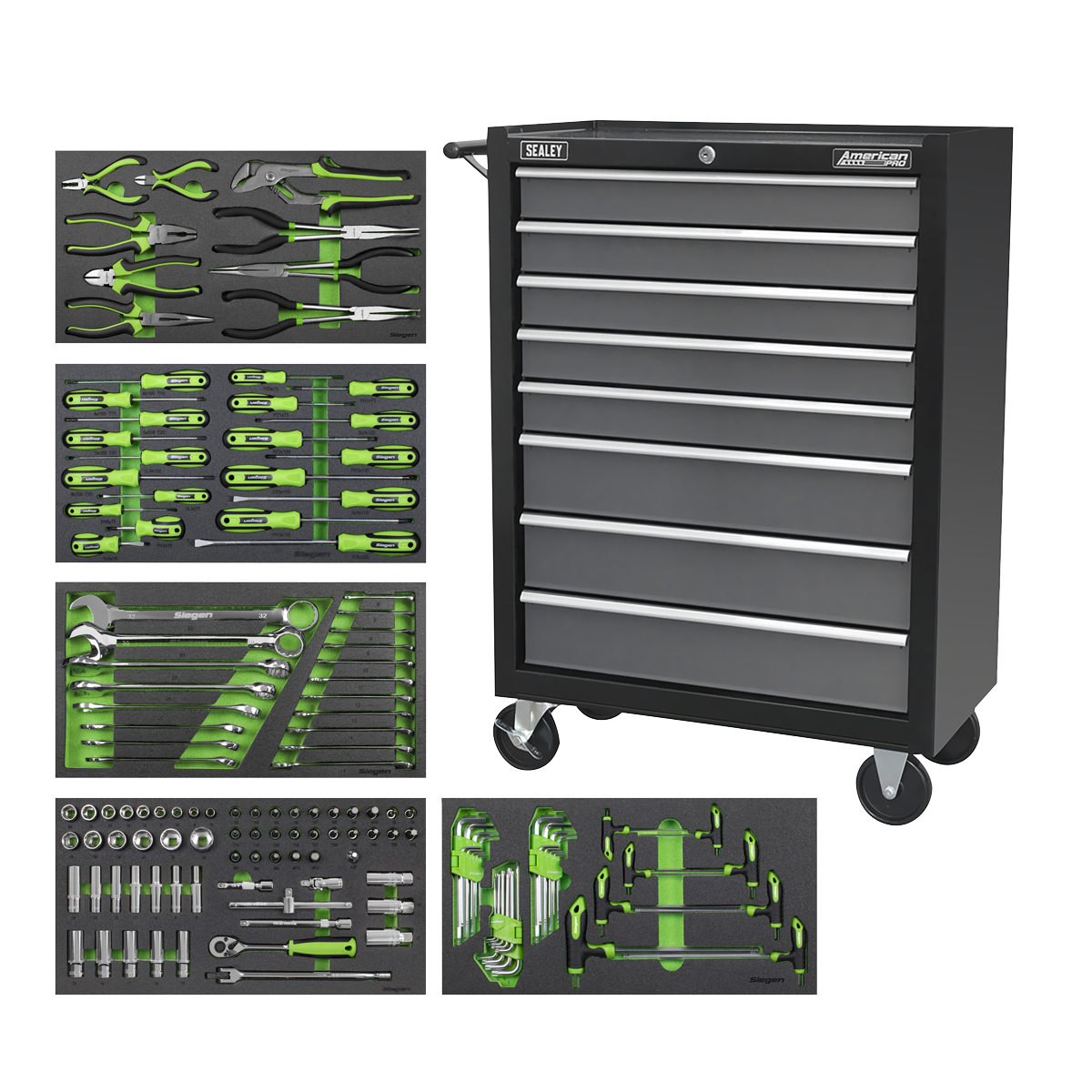 Sealey Rollcab 8 Drawer with 145pc Tool Kit - Black/Grey AP35TBCOMBO3