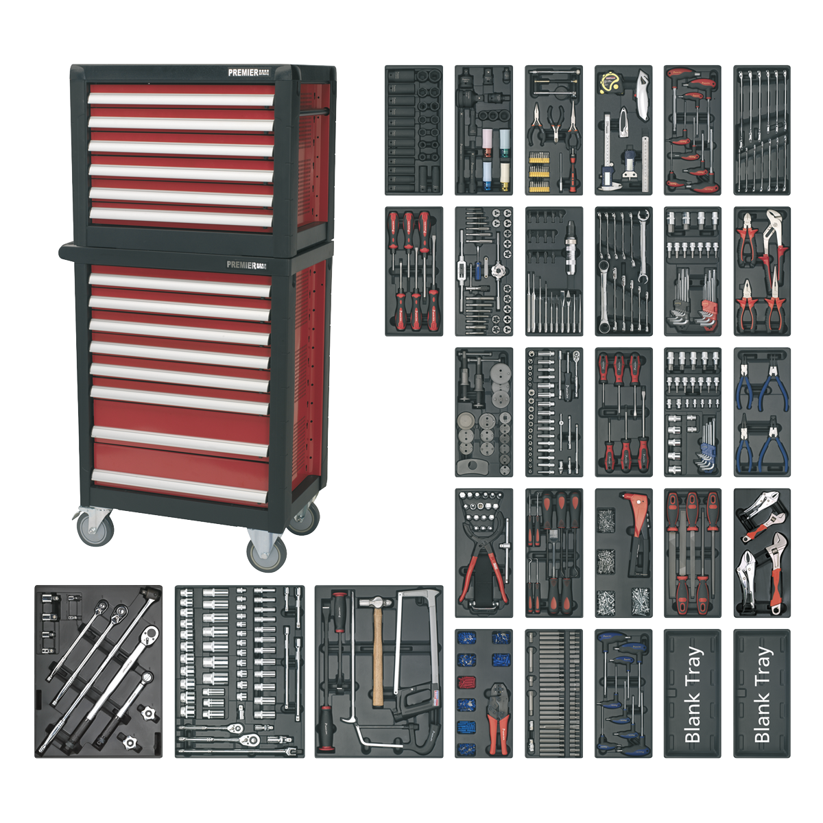 Sealey Premier™ Topchest & Rollcab Combination 14 Drawer with 1233pc Tool Kit APTTC02