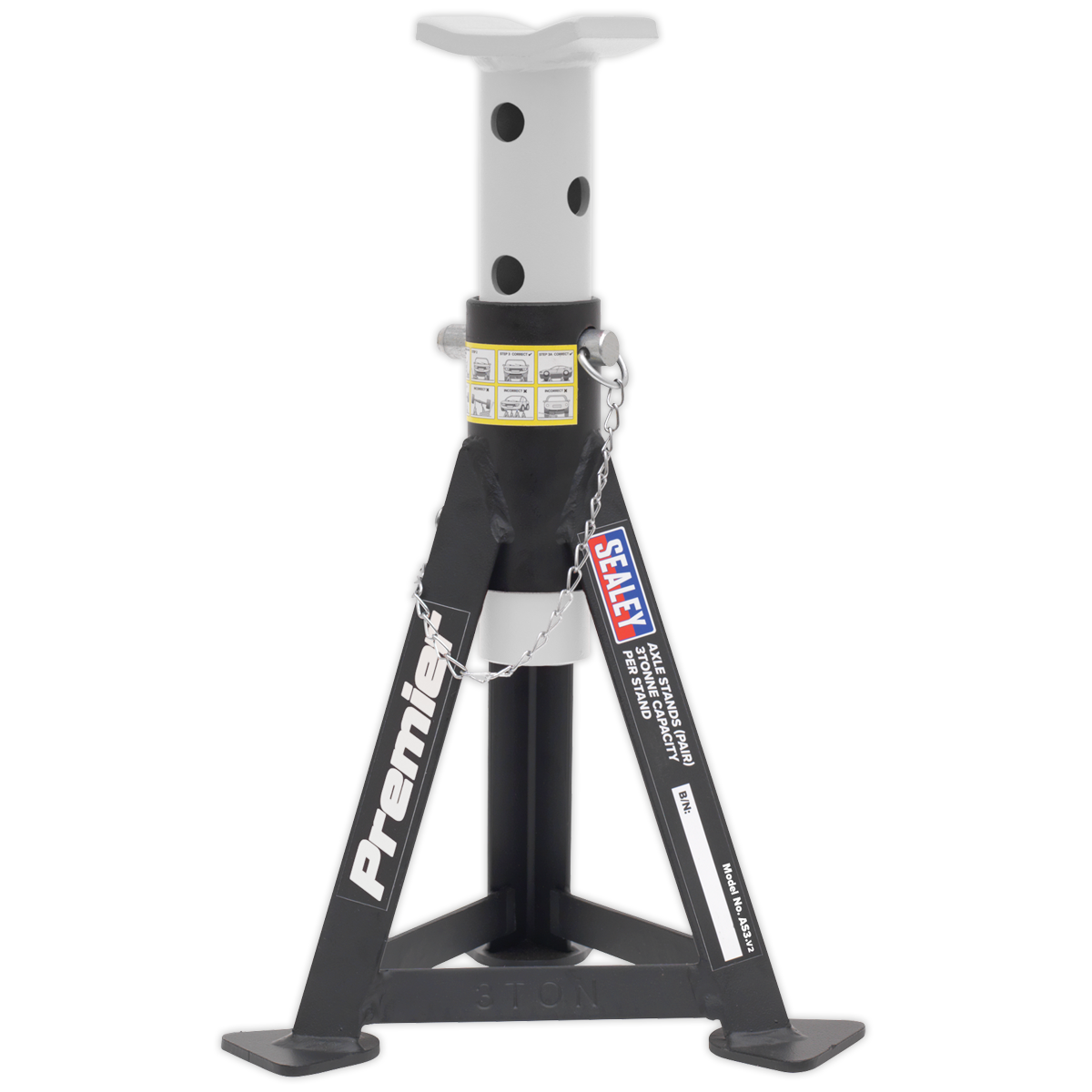 Sealey Premier Axle Stands (Pair) 3 Tonne Capacity per Stand - White AS3