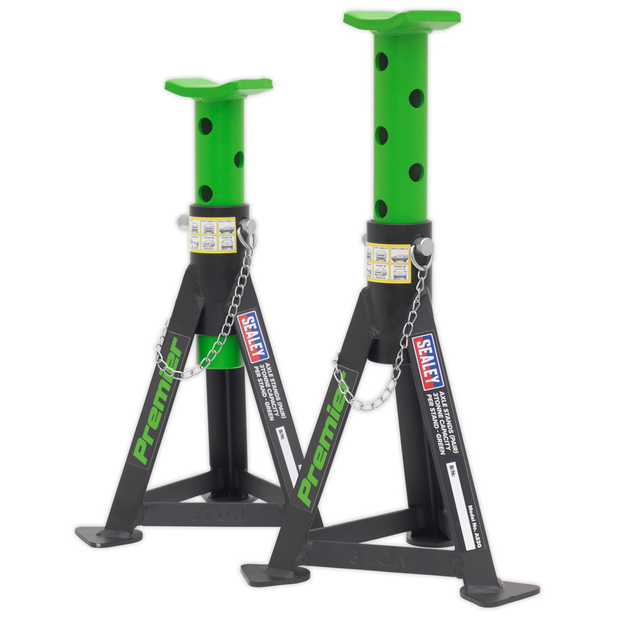 Sealey Premier Axle Stands (Pair) 3 Tonne Capacity per Stand - Green AS3G