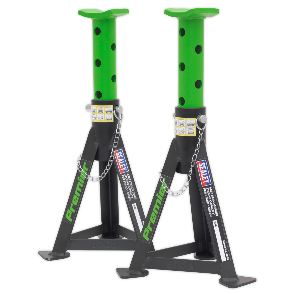 Sealey Premier Axle Stands (Pair) 3 Tonne Capacity per Stand - Green AS3G