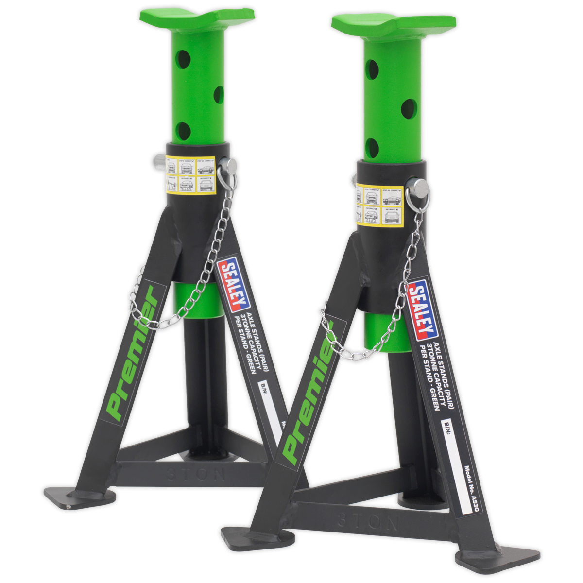 Sealey Premier Axle Stands (Pair) 3 Tonne Capacity per Stand - Green AS3G