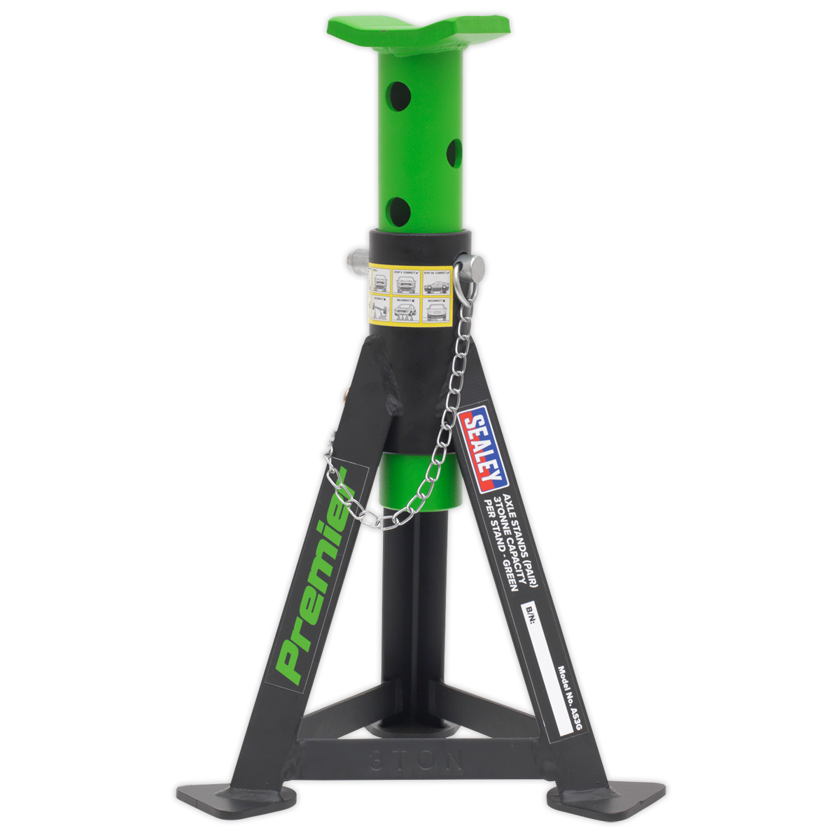 Sealey Premier Axle Stands (Pair) 3 Tonne Capacity per Stand - Green AS3G