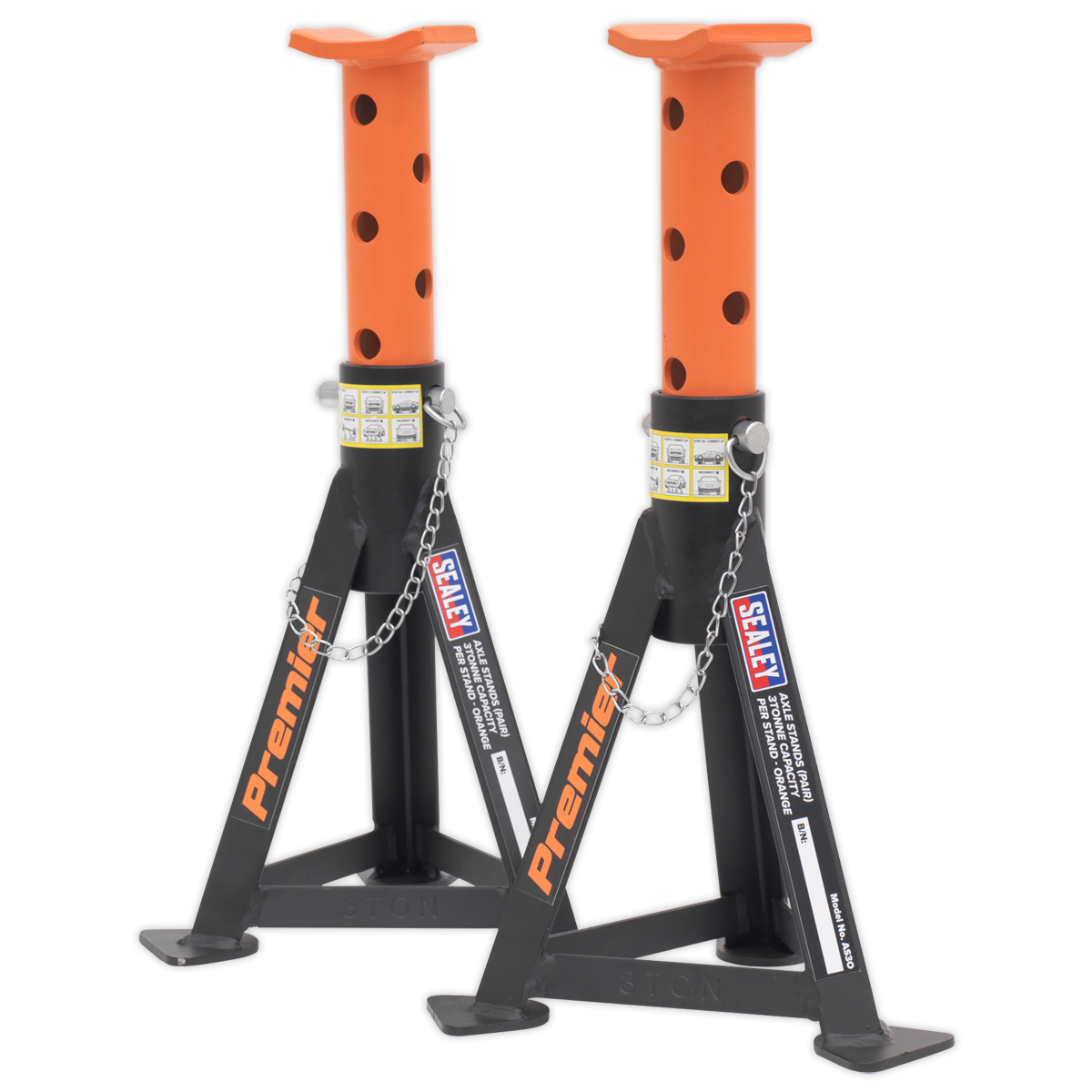 Sealey Premier Axle Stands (Pair) 3 Tonne Capacity per Stand - Orange AS3O