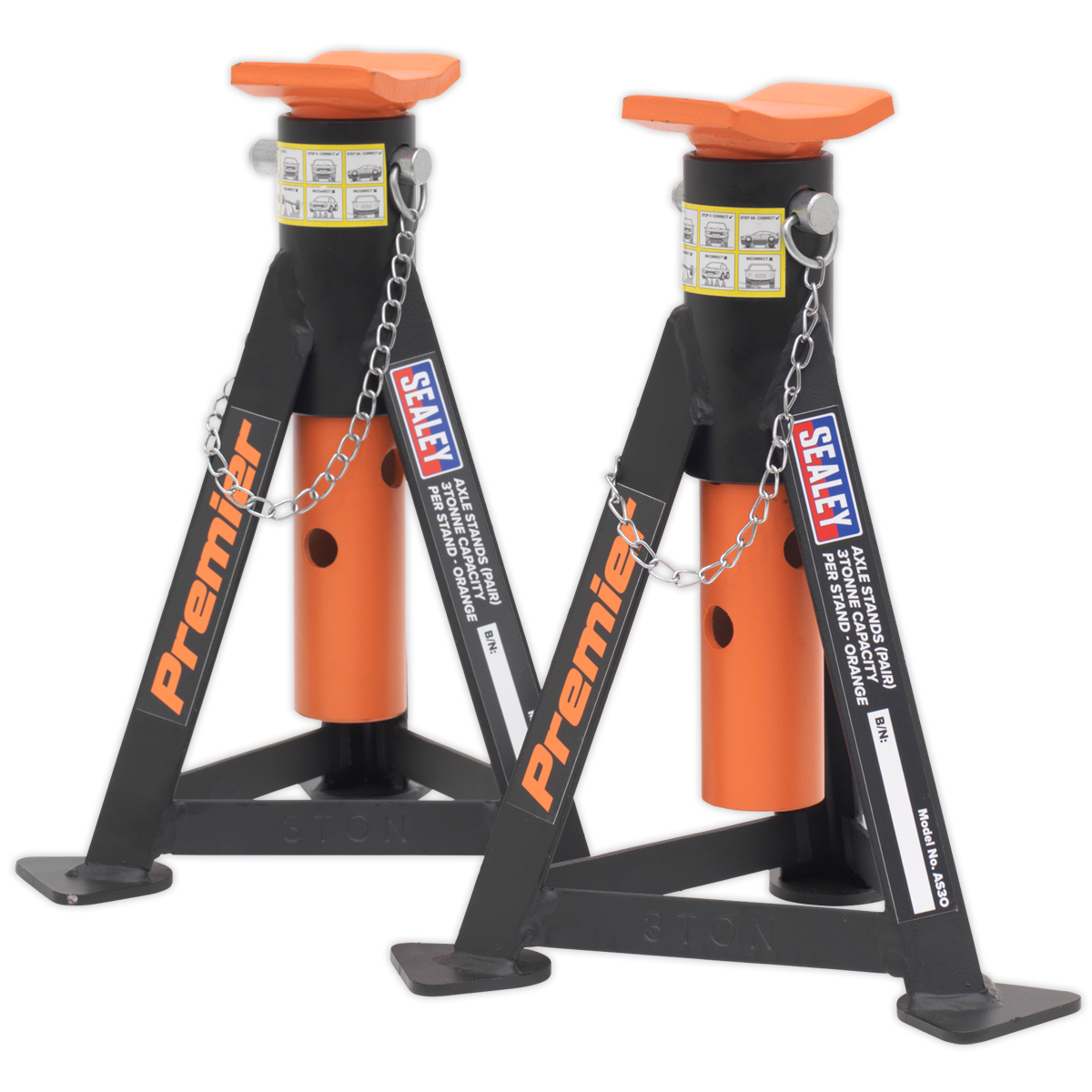 Sealey Premier Axle Stands (Pair) 3 Tonne Capacity per Stand - Orange AS3O