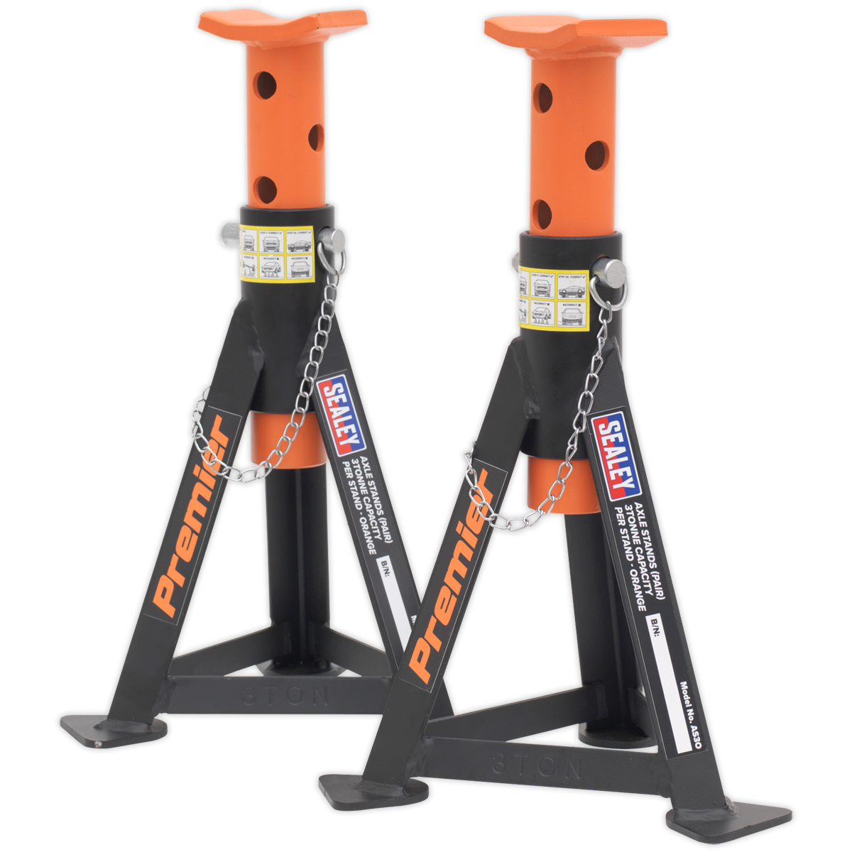 Sealey Premier Axle Stands (Pair) 3 Tonne Capacity per Stand - Orange AS3O