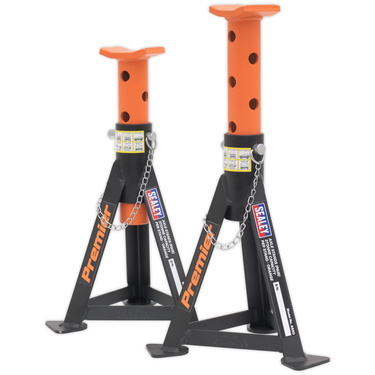 Sealey Premier Axle Stands (Pair) 3 Tonne Capacity per Stand - Orange AS3O