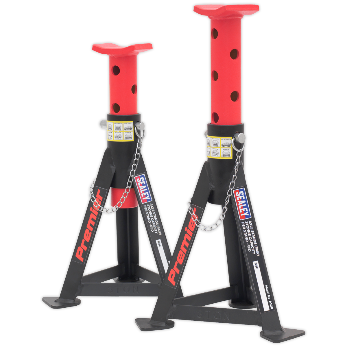 Sealey Premier Axle Stands (Pair) 3 Tonne Capacity per Stand - Red AS3R