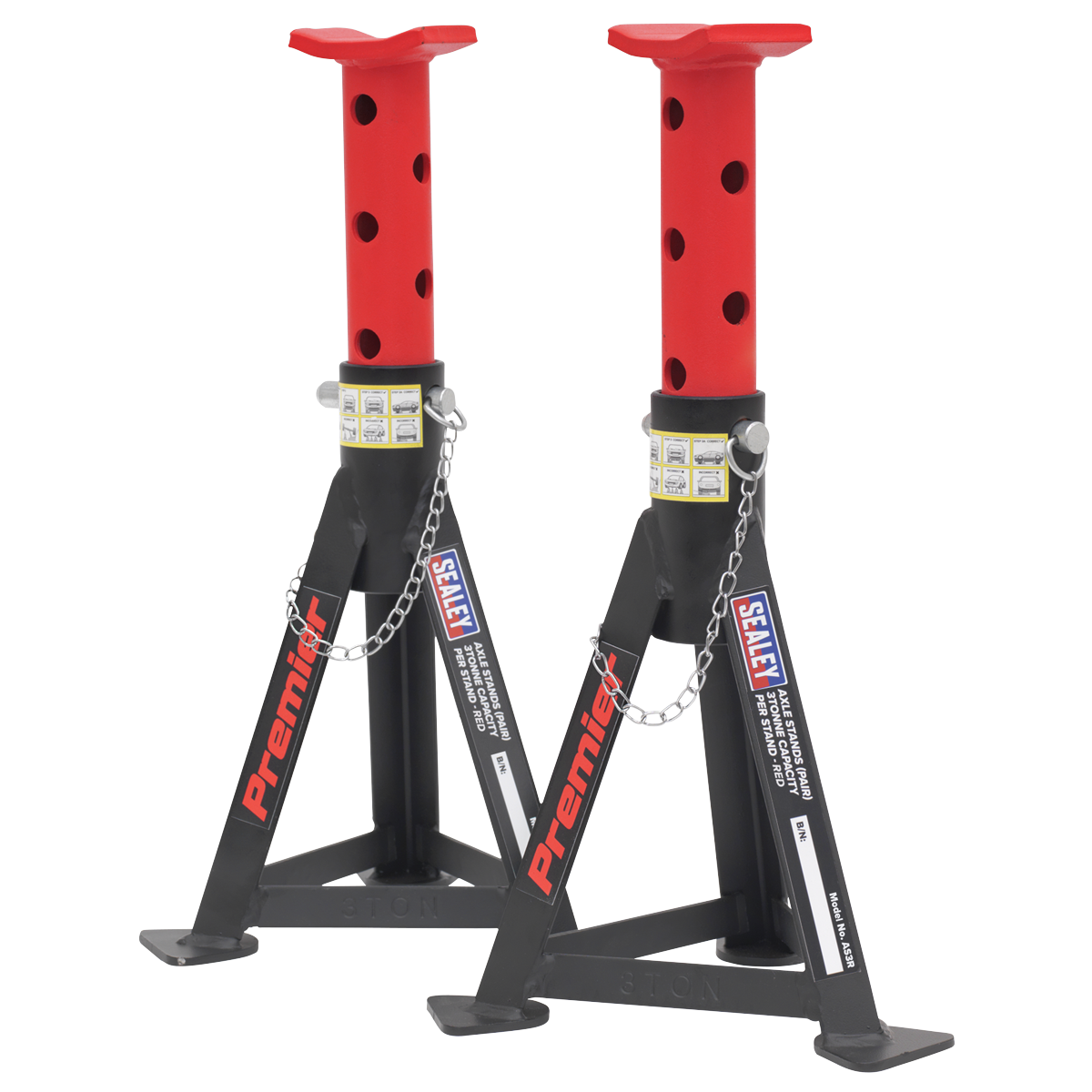 Sealey Premier Axle Stands (Pair) 3 Tonne Capacity per Stand - Red AS3R