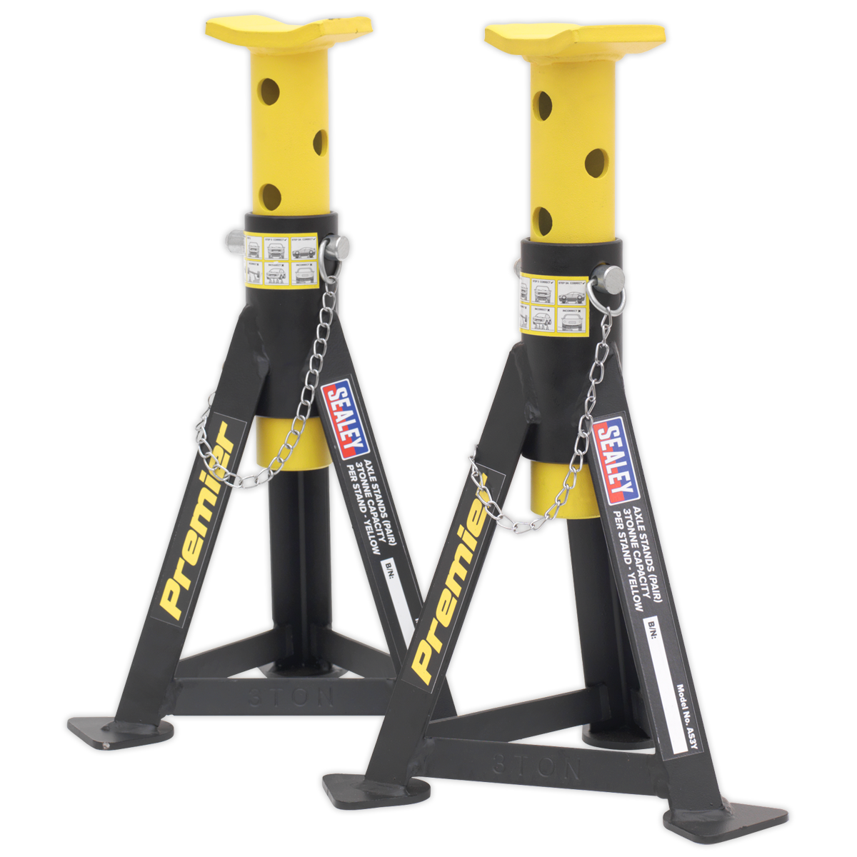 Sealey Premier Axle Stands (Pair) 3 Tonne Capacity per Stand - Yellow AS3Y