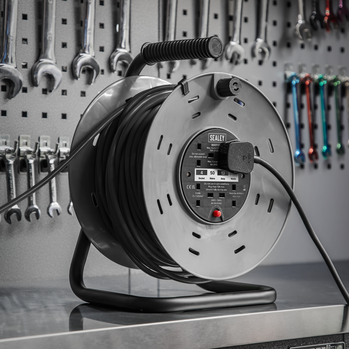 Sealey 50m Cable Reel with Thermal Trip 4 x 230V BCR50