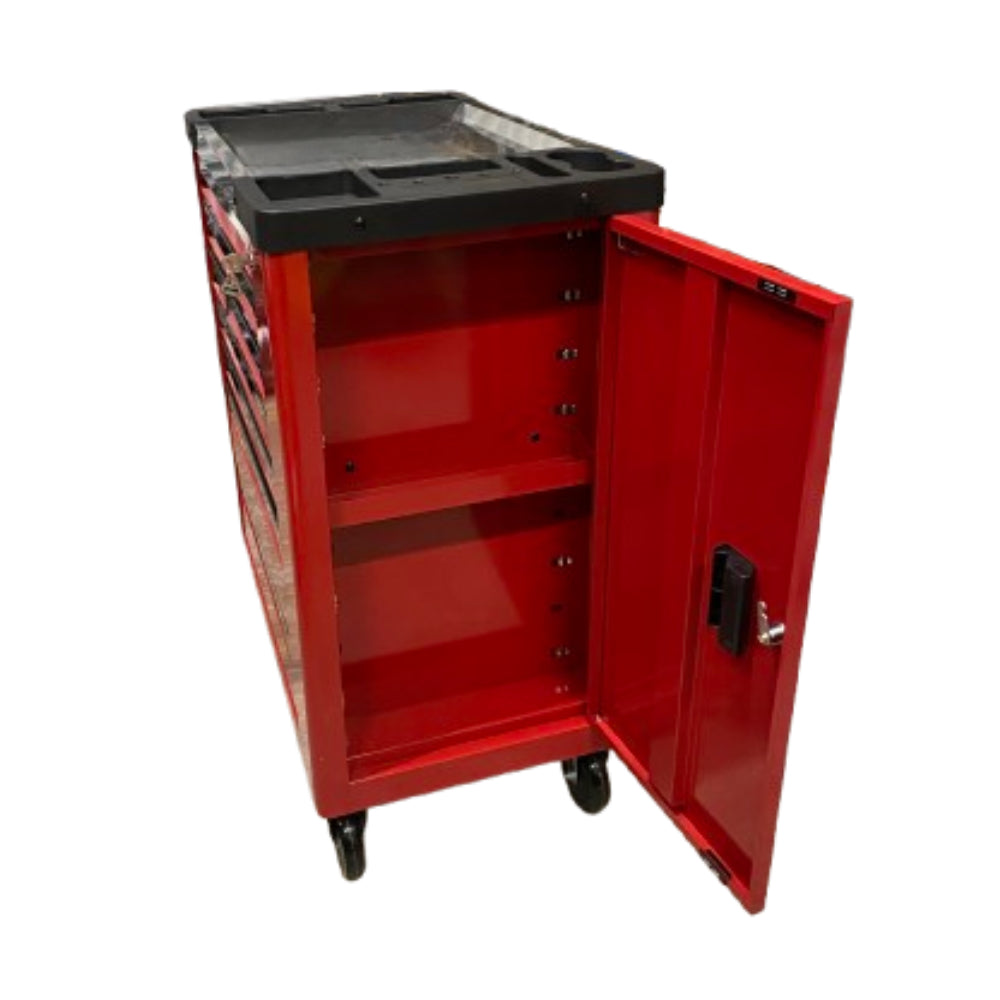 7 Drawer Caster Mounted Roller Tool Chest Cabinet with 6 Fully Stocked Drawers - 249 Pieces - Red