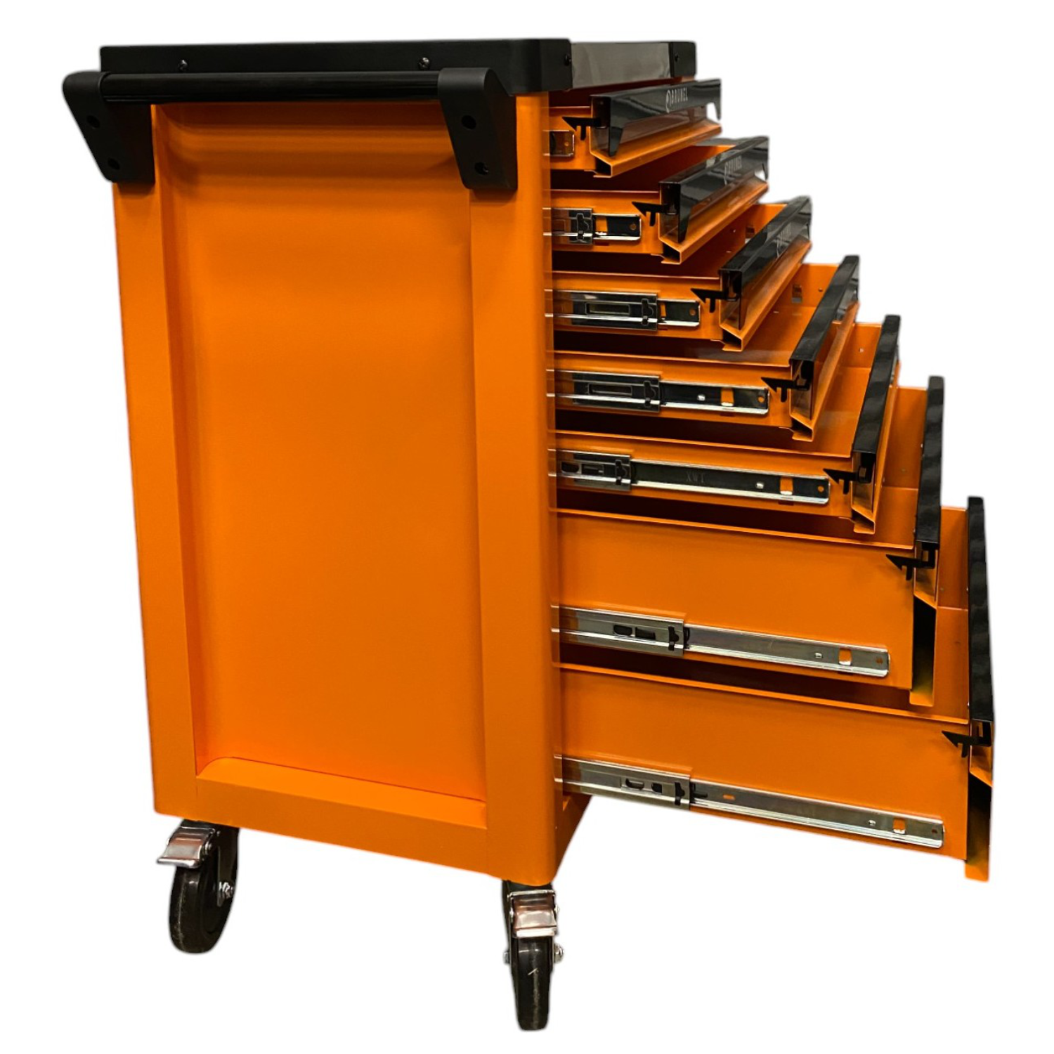 BRUNEL Tool 7 Drawer Caster Mounted Roller Tool Chest Cabinet with 6 Fully Stocked Drawers - 249 Pieces - Orange