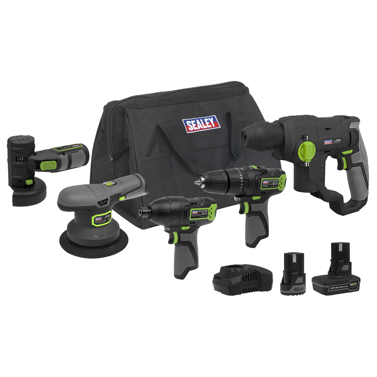 Sealey 5 x SV10.8 Series Cordless Power Tool Kit 10.8V - 2 Batteries CP108VCOMBO7