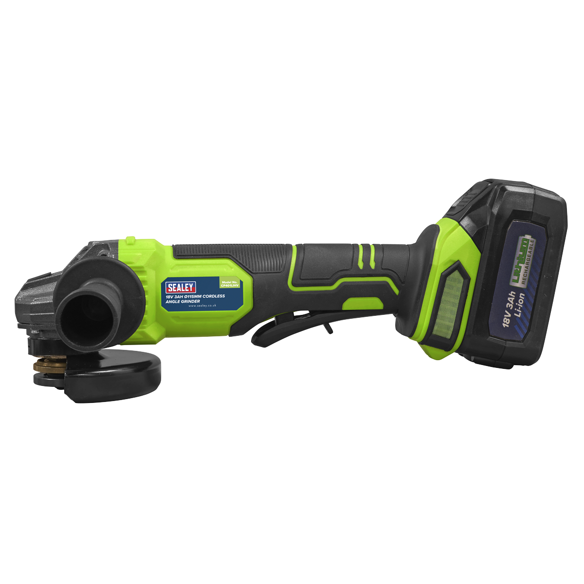 Sealey 115mm Cordless Angle Grinder 18V 3Ah - Green CP401LIHV