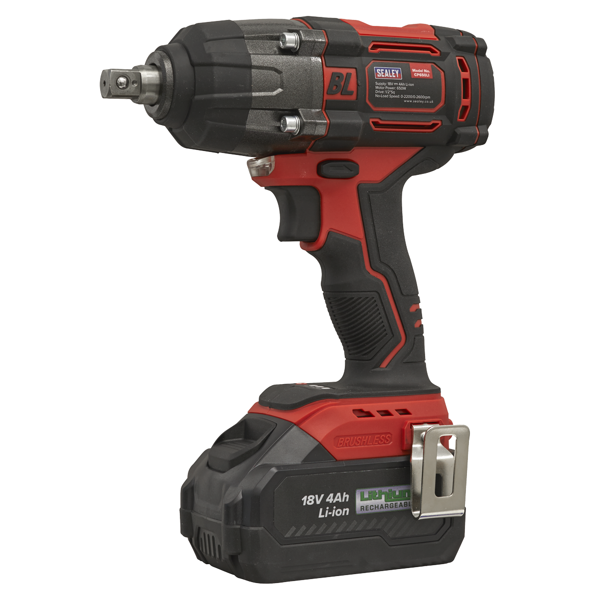 Sealey 1/2"Sq Drive Cordless Brushless Impact Wrench 18V 4Ah CP650LI