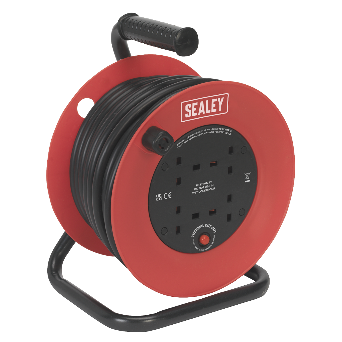 Sealey 25m Heavy-Duty Cable Reel with Thermal Trip 4 x 230V CR22525