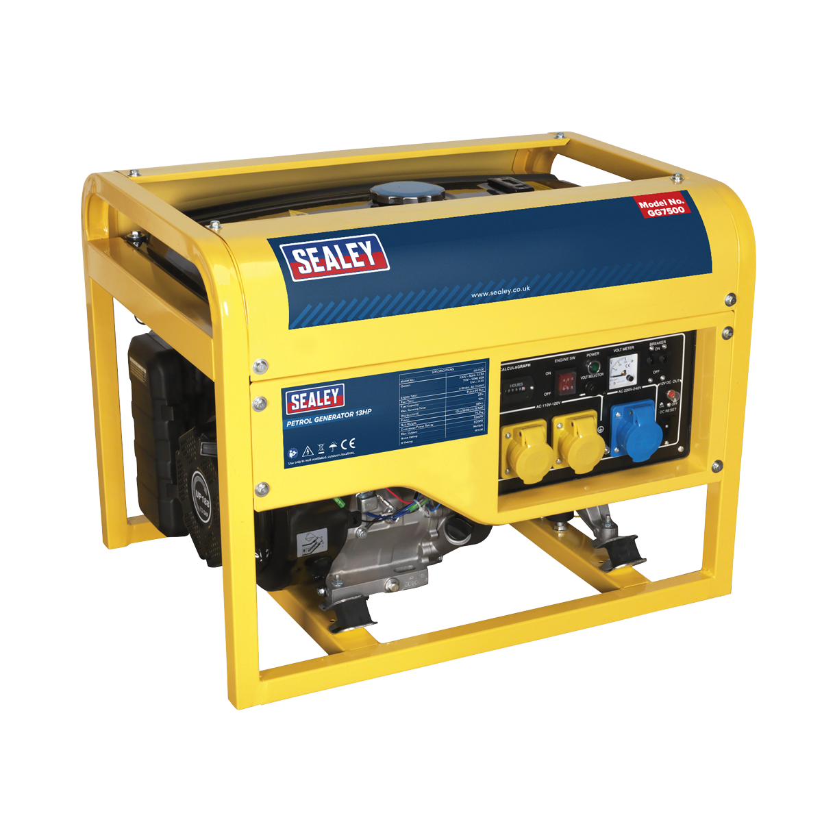 Sealey 6000W Generator 13hp 4-Stroke Engine 110/230V GG7500
