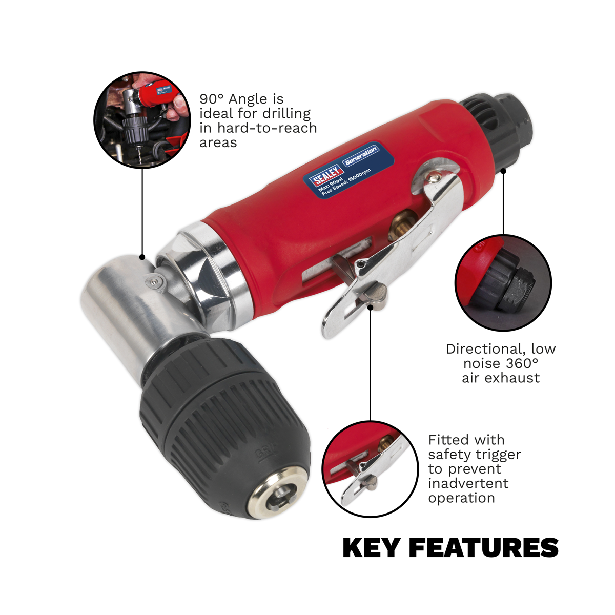 Sealey Generation Air Angle Drill with Keyless Chuck 10mm GSA231