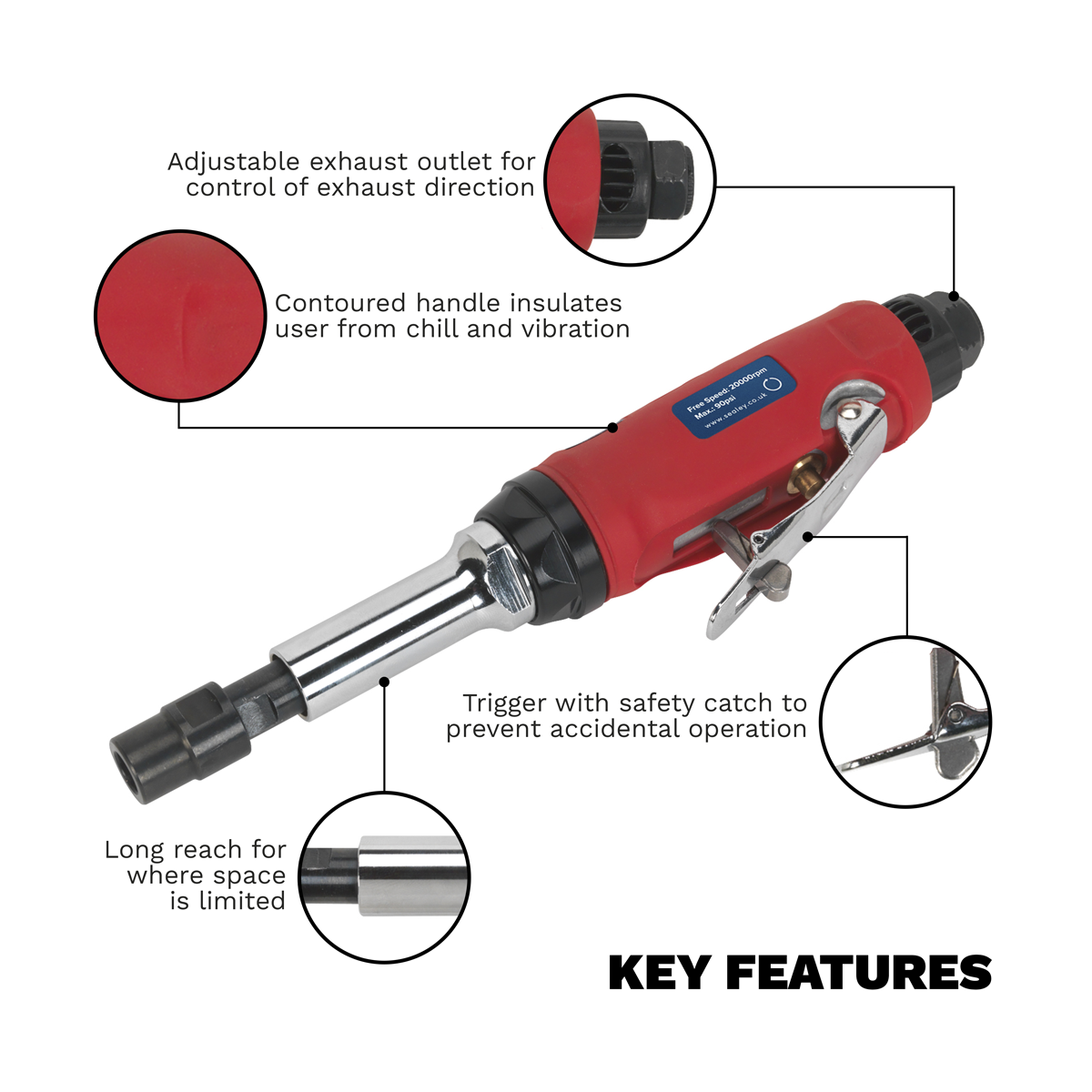 Sealey Generation Long Reach Air Die Grinder GSA672