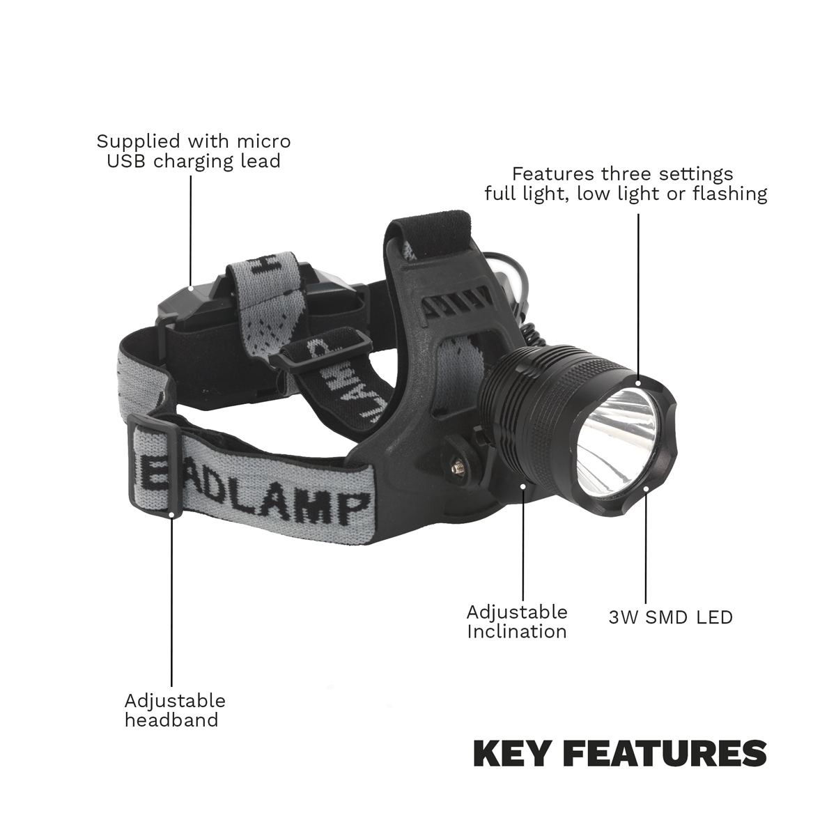 Sealey Rechargeable Head Torch 3W SMD LED HT105LED