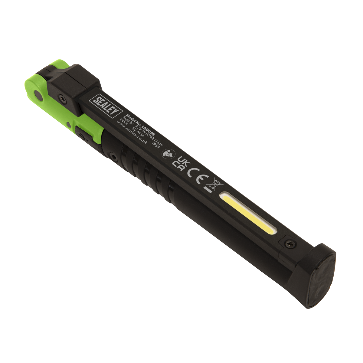 Sealey Rechargeable Slim Folding Pocket Light 2 COB & 1 SMD LED - Green LED01G