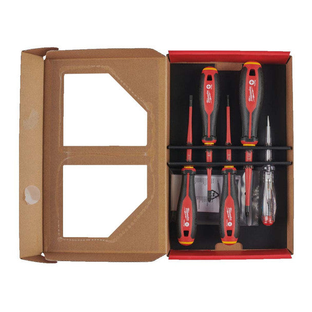 Milwaukee 5 Piece TRI-LOBE VDE SL/PZ Screwdriver Set with Voltage Tester 4932478737