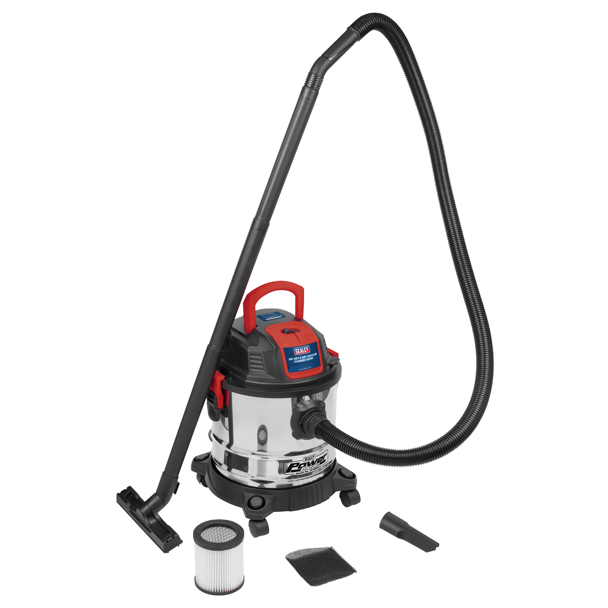 Sealey 20L Vacuum Cleaner Wet & Dry Stainless Steel Drum 1200W/230V PC195SD